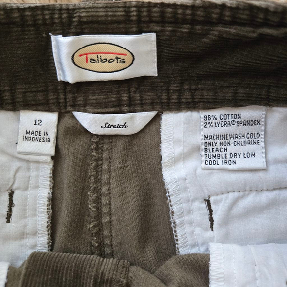 Talbots size 12 Stretch Brown Green Corduroy Straight Leg Pants - Picture 3 of 3